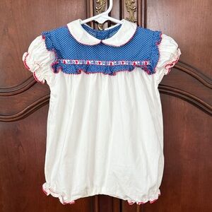 Vintage Style Patriotic Bubble Romper 9-12M Red White Blue Fourth of July